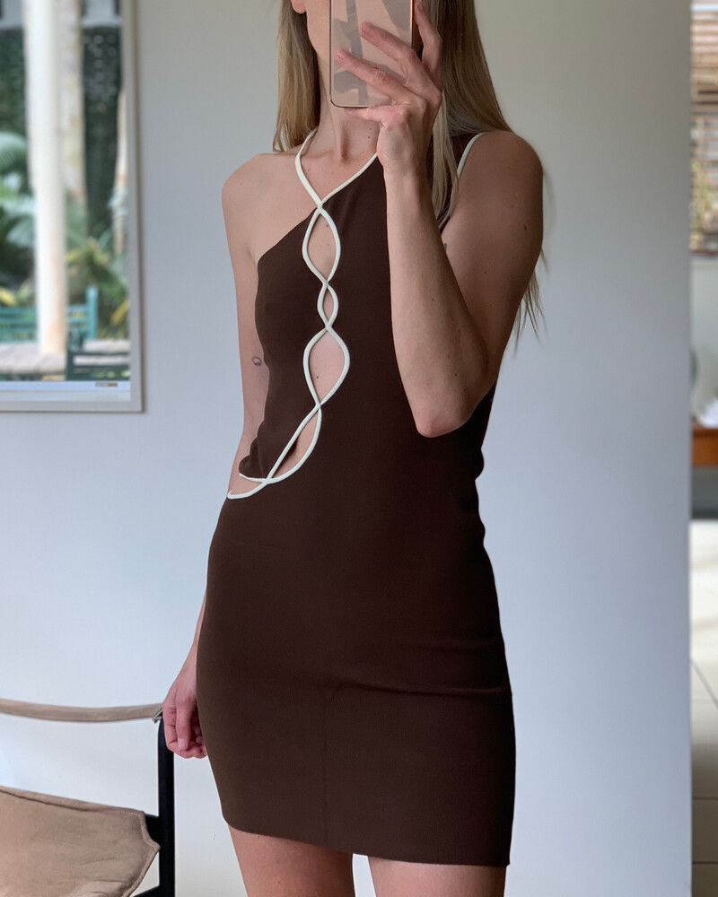 Paris Georgia - Squiggle Dress | Carob Cream on Designer Wardrobe