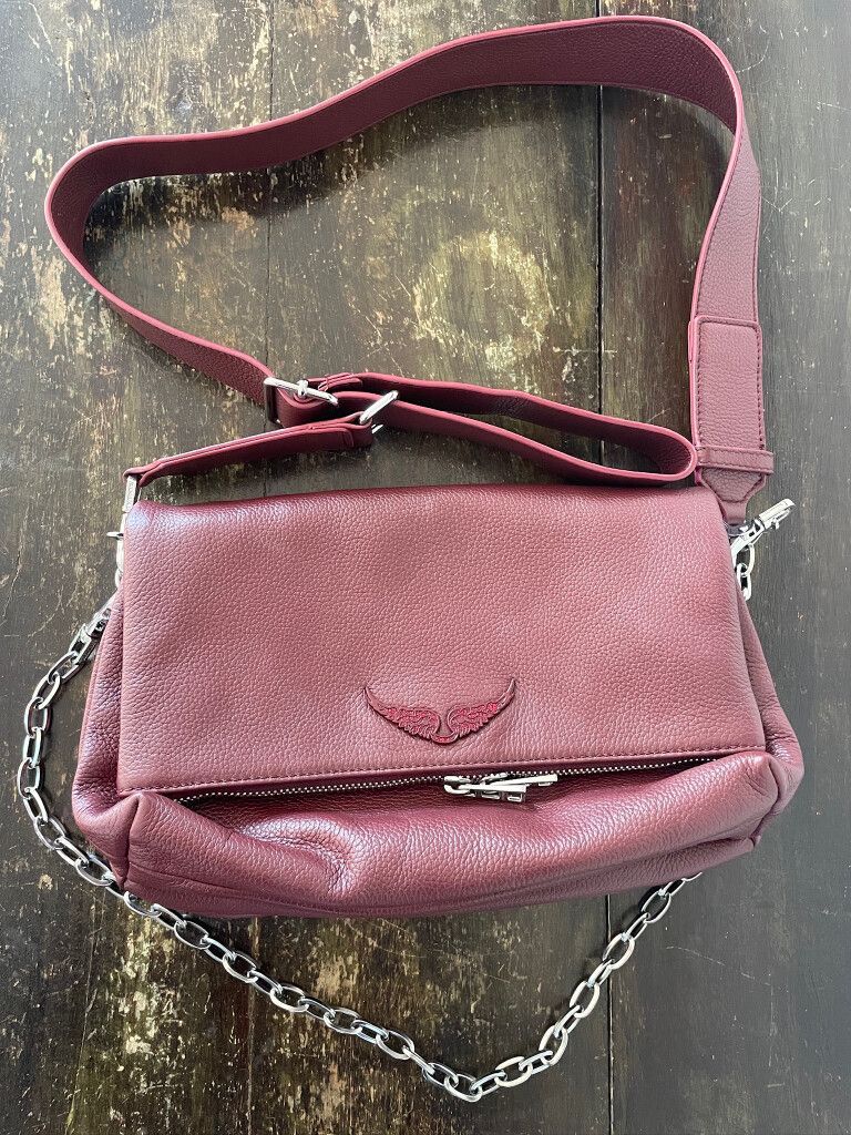 Zadig & Voltaire Rock Bag – Burgundy Pebbled Leather with Silver Hardware