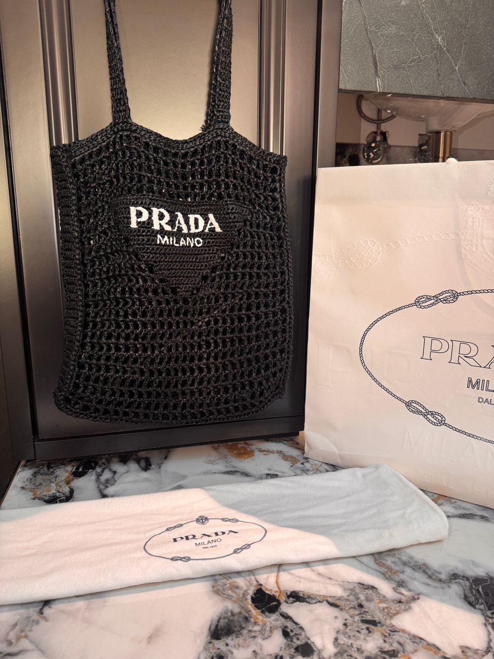 Prada Black Crochet Tote Bag