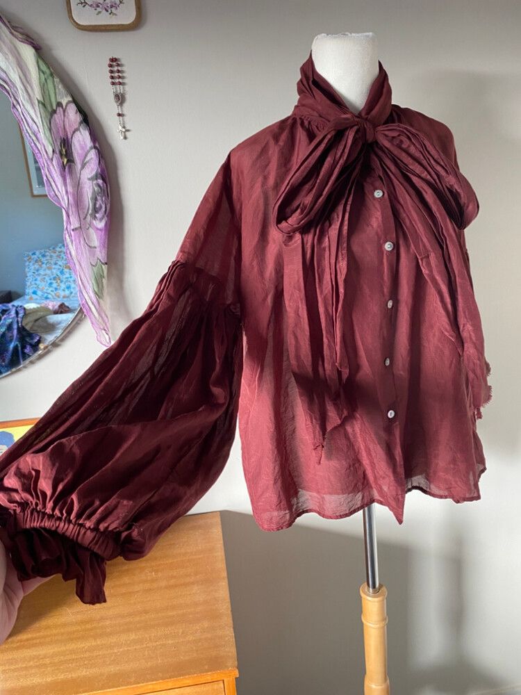 Mahsa Burgundy Silk Bow Blouse
