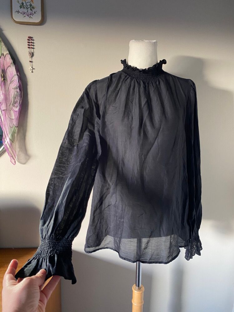 Helen Cherry Black Sheer High Neck Silk Blouse
