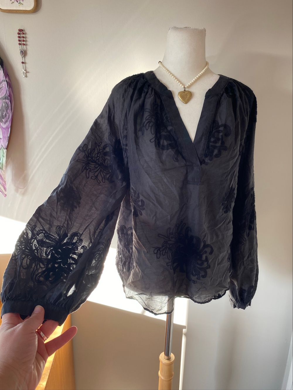 Beautiful H&M Black Embroidered Sheer Blouse - Size L