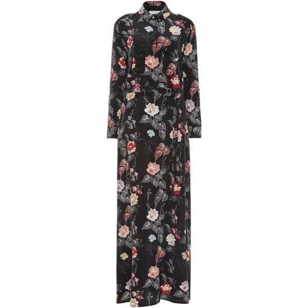 Silk Floral Maxi Shirt Dress with pockets  - Size S
