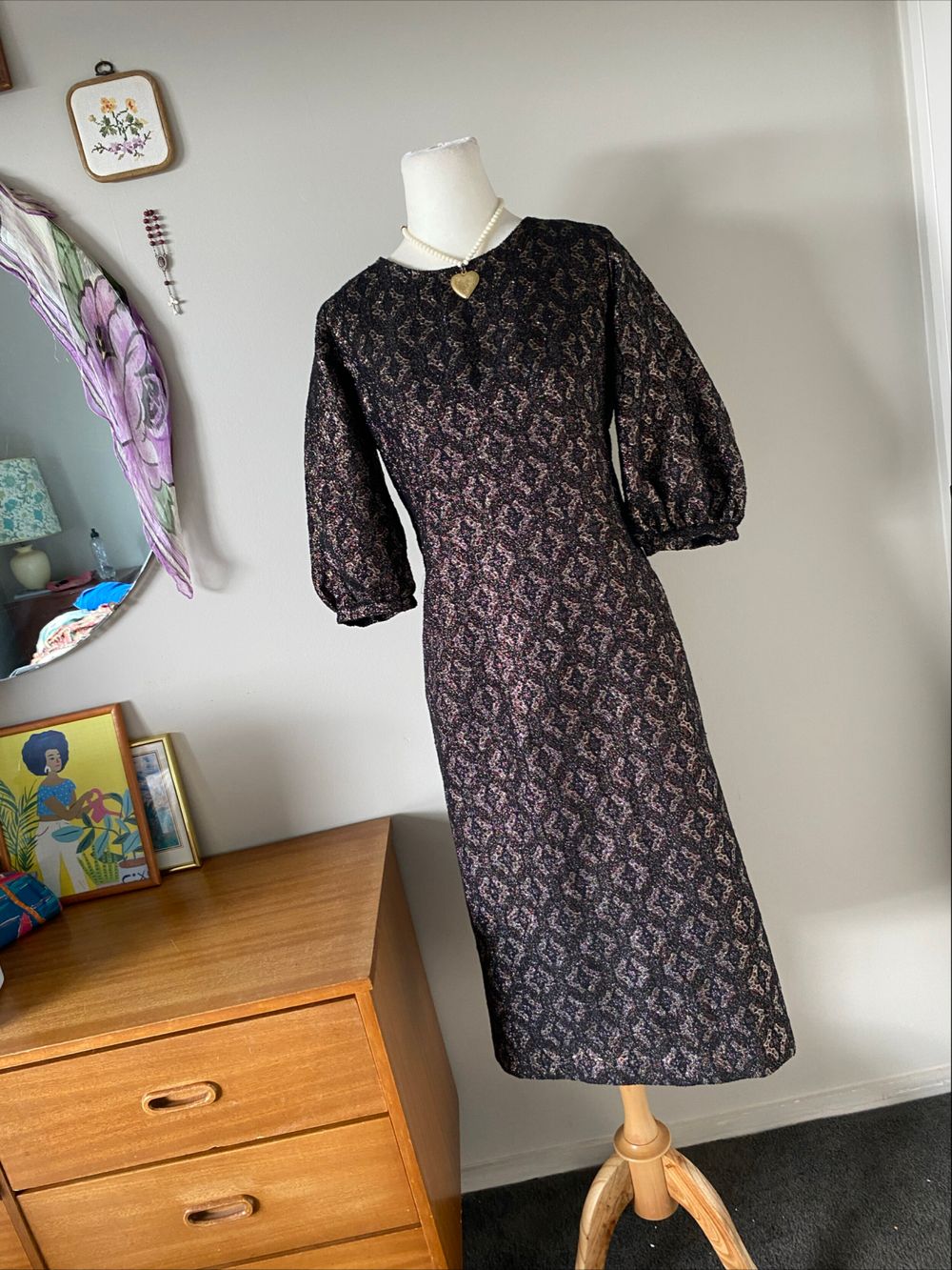 Carlson Black Metallic Retro Dress