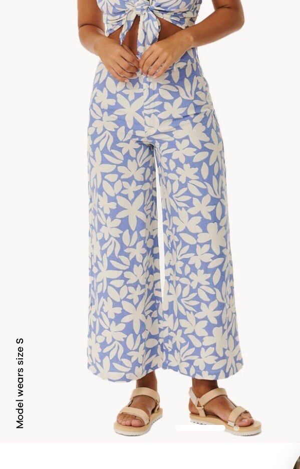 Rip Curl Blue Floral Wide Leg Linen Pants - Size 10-12