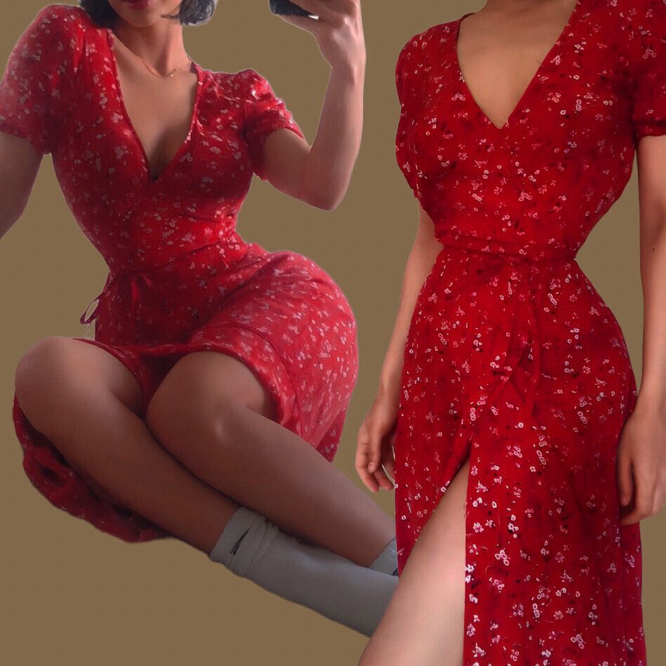 Kookai - Red Floral Wrap Dress on Designer Wardrobe