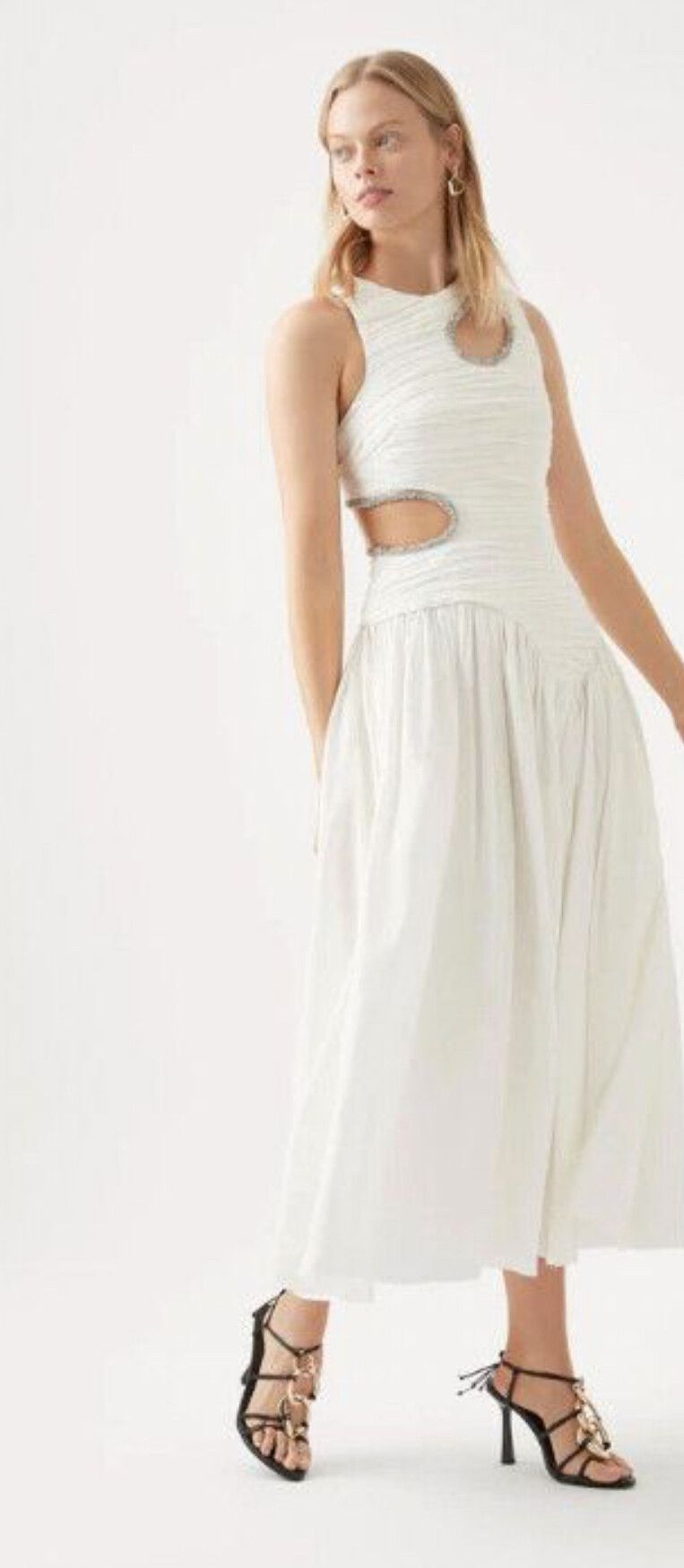 designer wool dress Asymmetrical Crêpe Double-Face Midi length:Tea-Length Denim Dress by Seed Color:M-Silver creating soft gathers