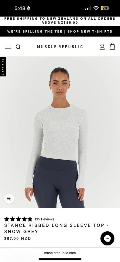 Muscle Republic - Stance Ribbed Long Sleeve - Snow Grey