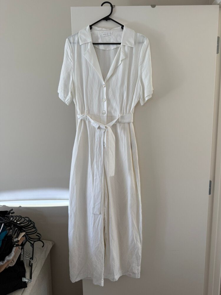 Kookai White Button-Up Jumpsuit