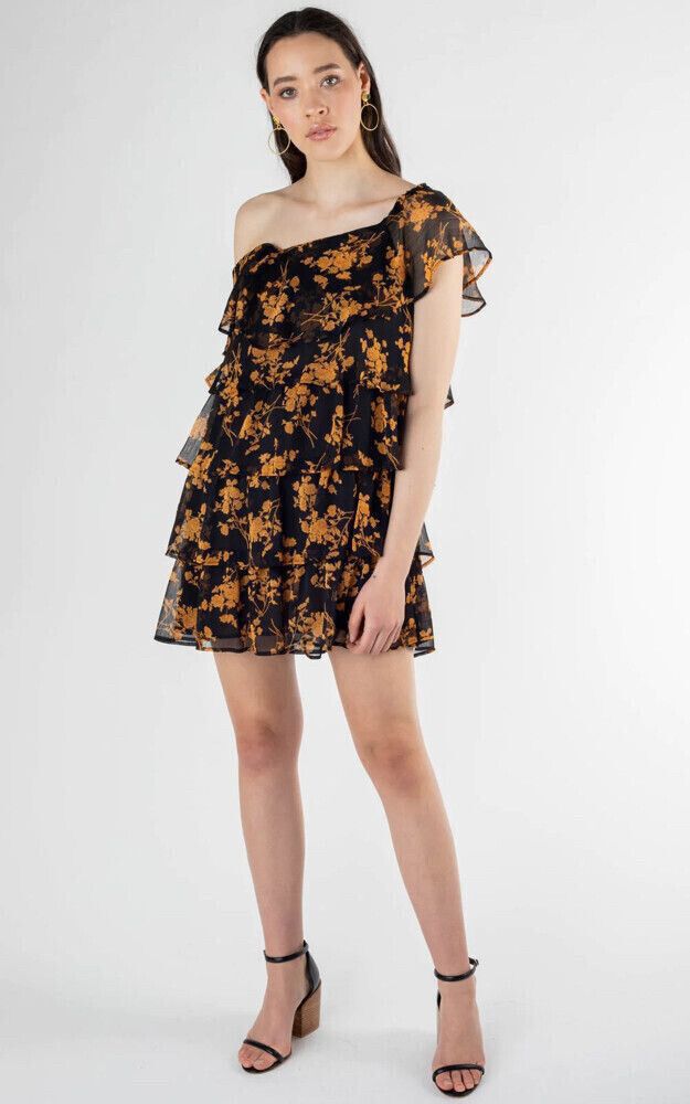 RUBY Black Floral One-Shoulder Mini Dress