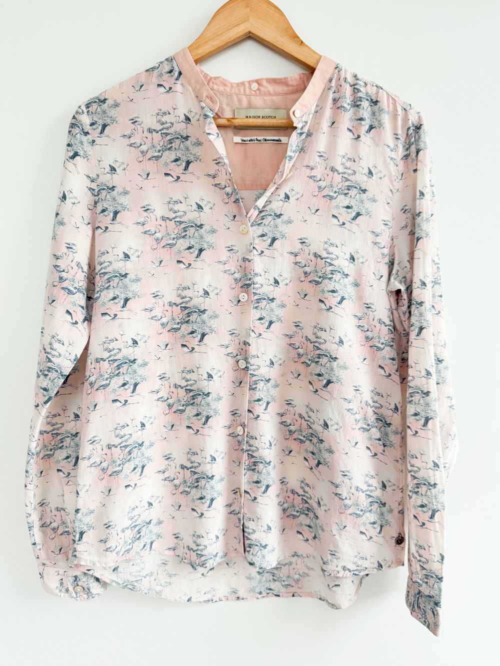 Pink silk and cotton blouse with print. Size 2 (S,M)