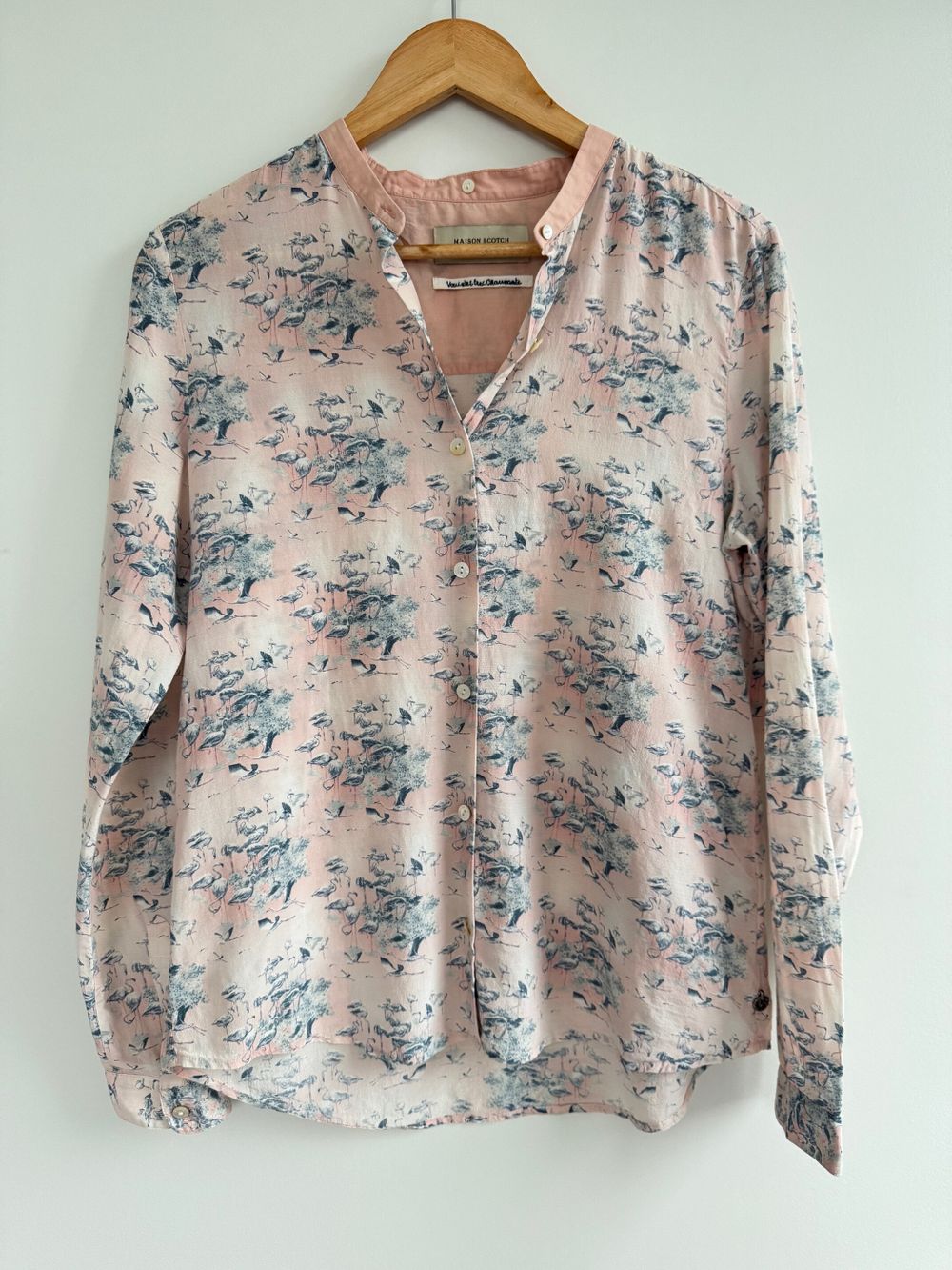 Pink silk and cotton blouse with print. Size 2 (S,M)