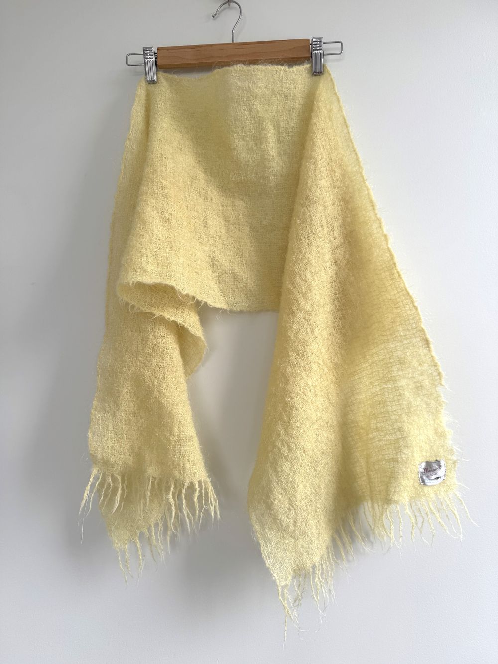 Vintage Mohair&Wool scarf in butter color. Made in Scotland.