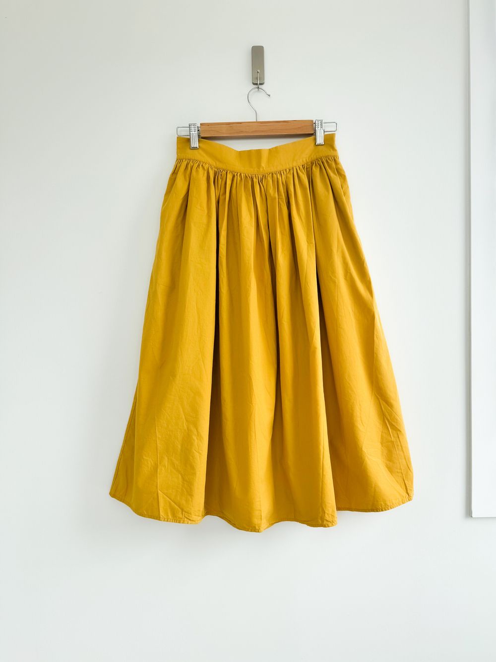 Skin and Threads Mustard Cotton Midi Skirt (Size 1, NZ 8 - small 10)