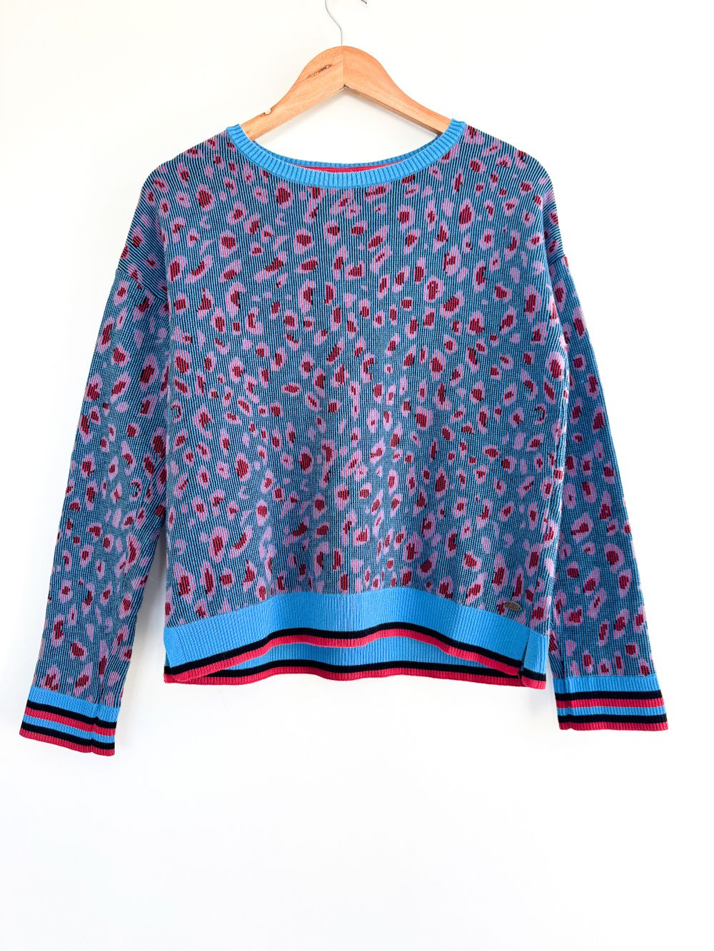 Edc By Esprit blue and pink leopard print jumper. Size S.