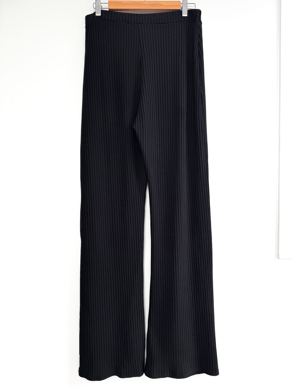 COLLUSION Ribbed Wide-Leg Trousers, Black, Size UK 14