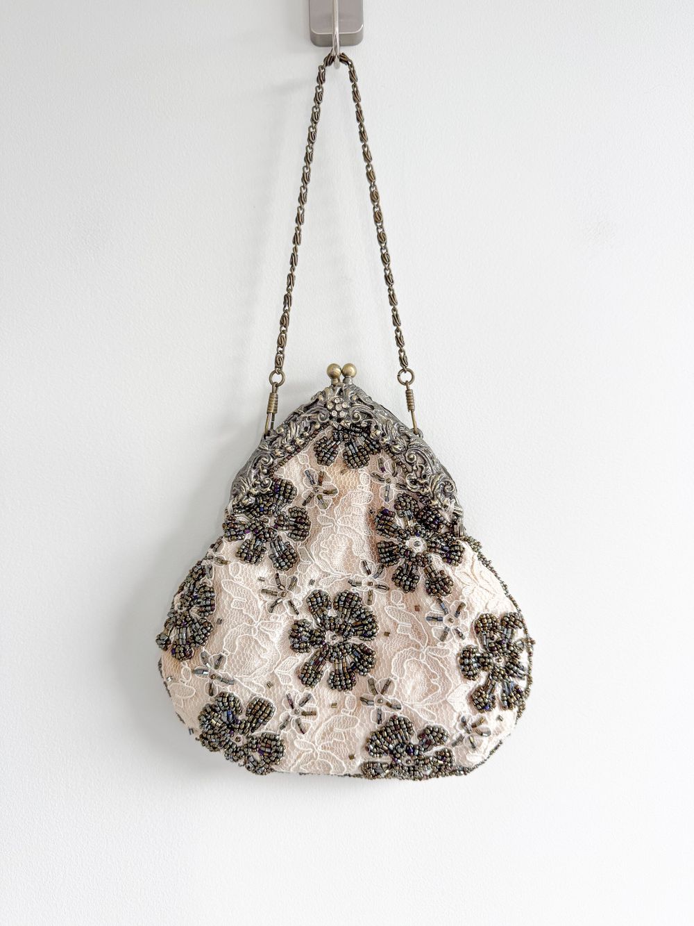 No Brand Beaded Lace Evening Bag, Ornate Frame, Y2K Romantic Style