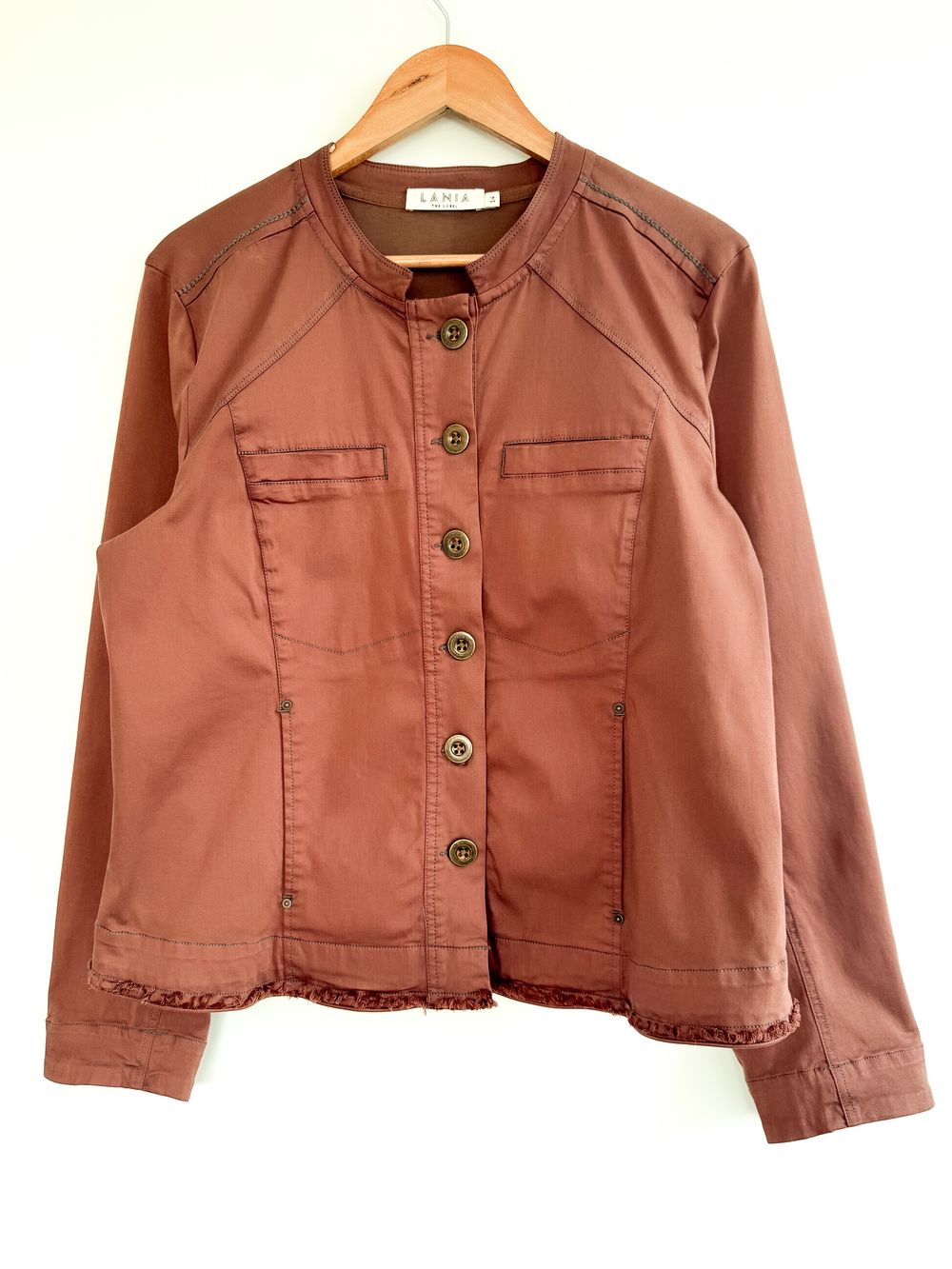 Lania Flint Jacket Size 14, Terracotta Cotton Modal Jacket, Designer Utility Style