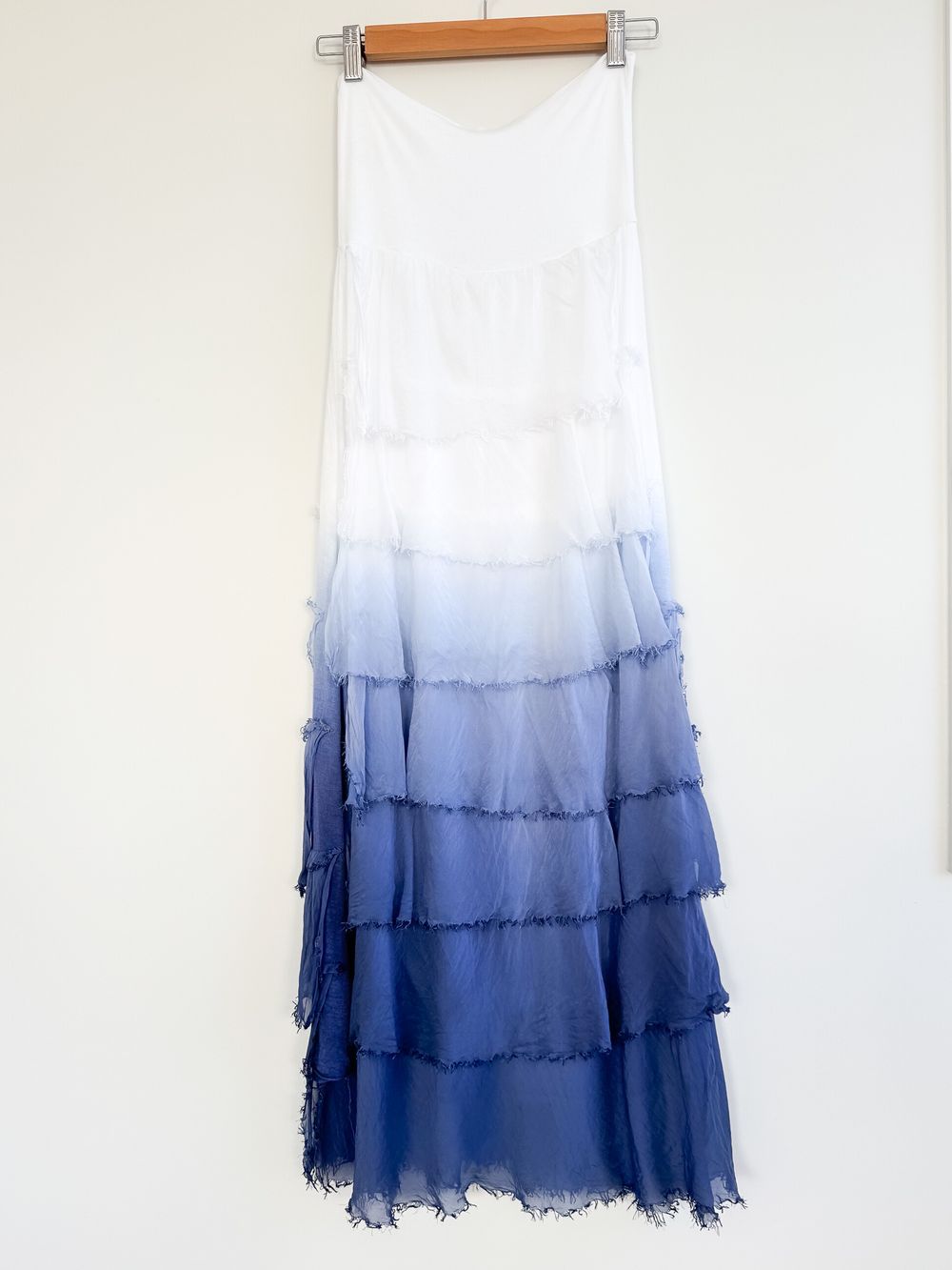Big Bang Moda SRL Silk Blend Ombré Tiered Maxi Skirt, Free size (up to NZ12) Made in Italy