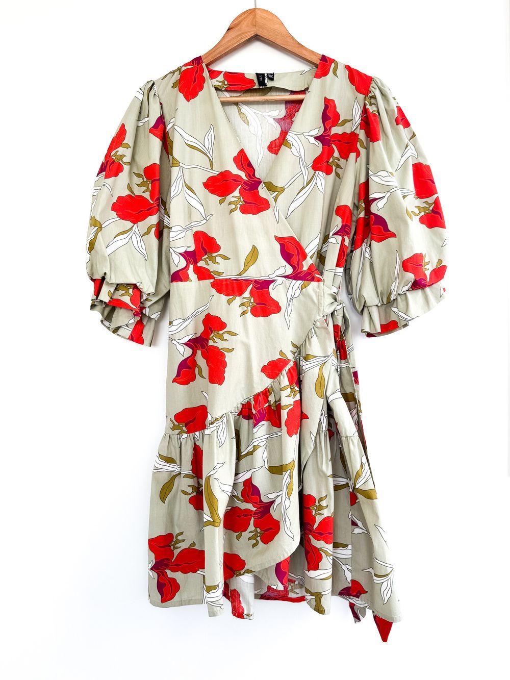 Y.A.S YASATILA Organic Cotton Floral Wrap Dress, Puff Sleeve, Size EU L