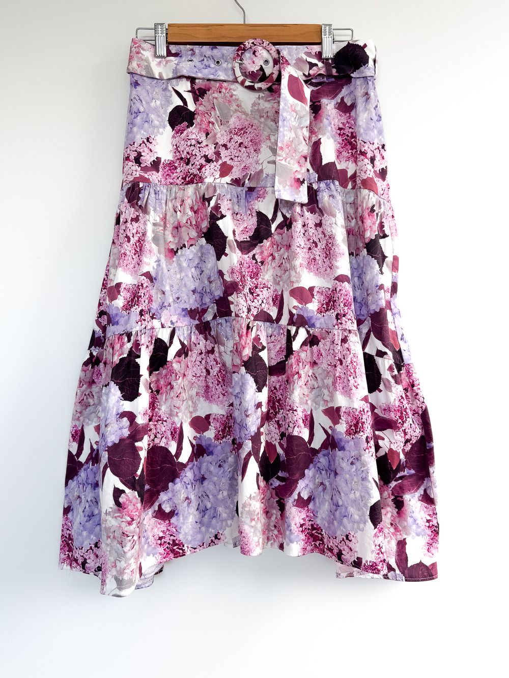 Portmans Romantic Floral Tiered Midi Skirt, Size 10