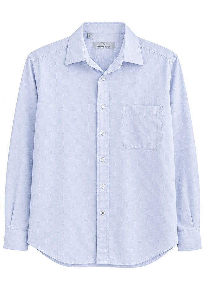 Ermenegildo Zegna Pale Blue Textured Shirt, Size Men EUR42 16/5. Women’s NZ 14–16, Oversized Fit