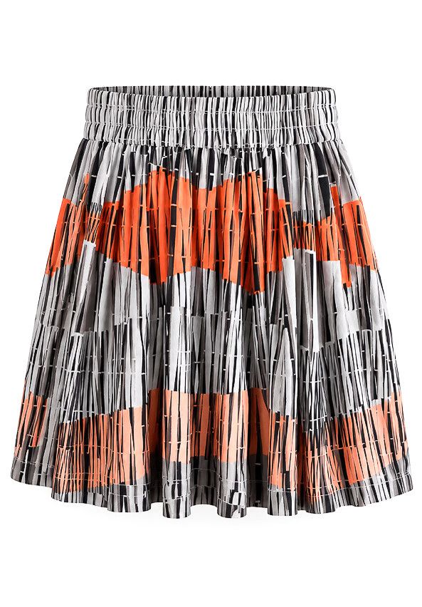 Country Road Abstract Print Viscose Mini Skirt, Grey, Black Orange,  Size 10