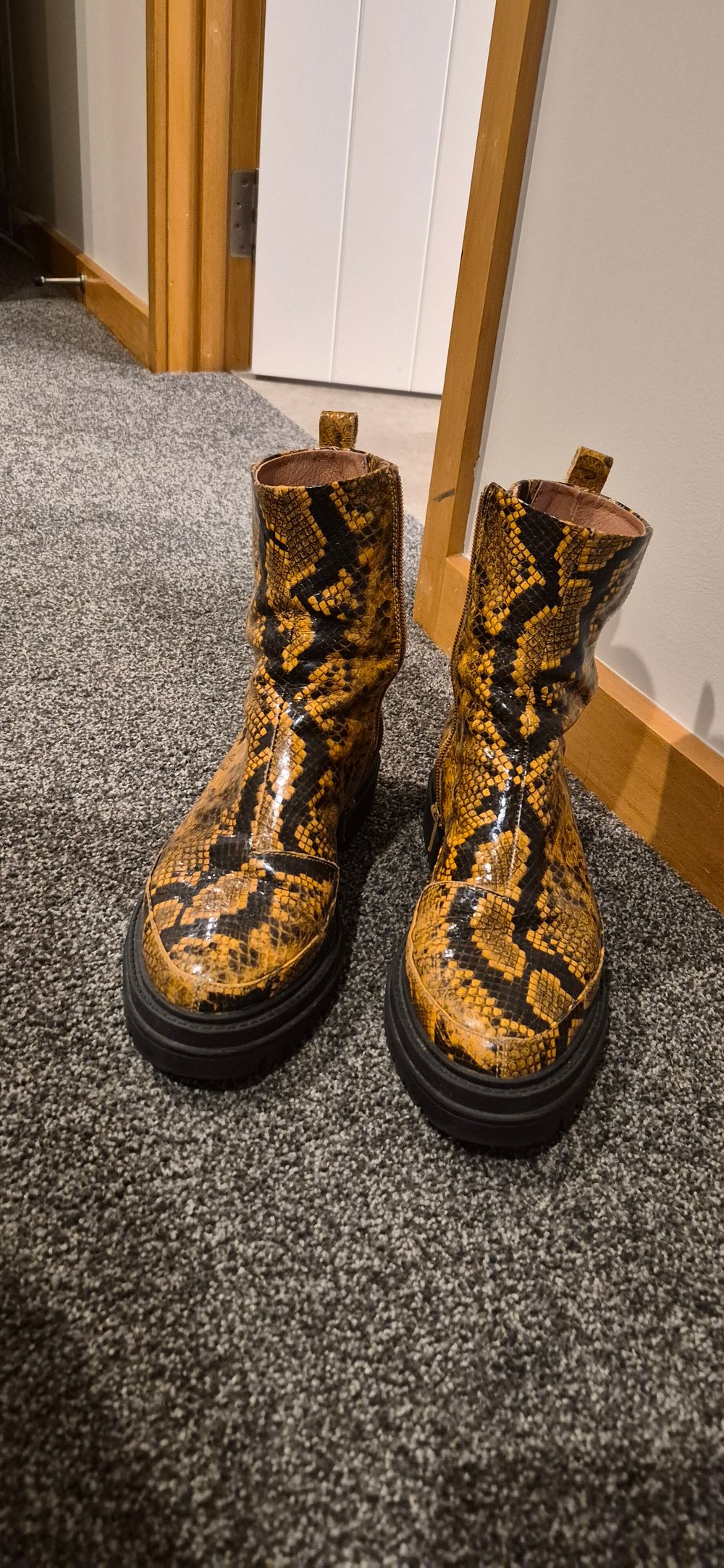 Mi Piaci Snake Print Ankle Boots