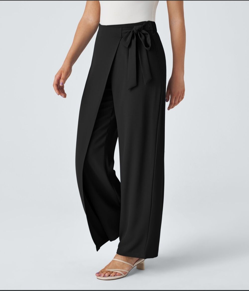 Halara Black Wide Leg Work Pants With Side Tie