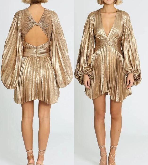 Acler - Acler Stunning Gold Geneva mini Dress balloon sleeves cut out back size 10 $525 on Designer Wardrobe Acler - Acler Stunning Gold Geneva mini Dress balloon sleeves cut out back size 10 $525 on Designer Wardrobe