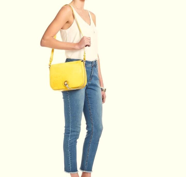 Mimco Leather Mustard Yellow Saddle Bag cross body or handbag shoulder or hand straps  Faux Fur Front RRP $300