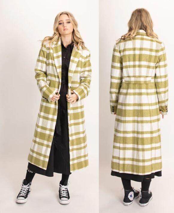 New $269.99 Federation Ivy trench Coat check plaid green matcha $269.95 size M suit 10 12