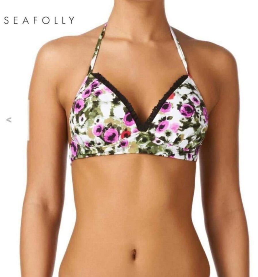 New without tags Seafolly tea rose poppy bikini halter top padded cups size 10 12 c d cup $129.99
