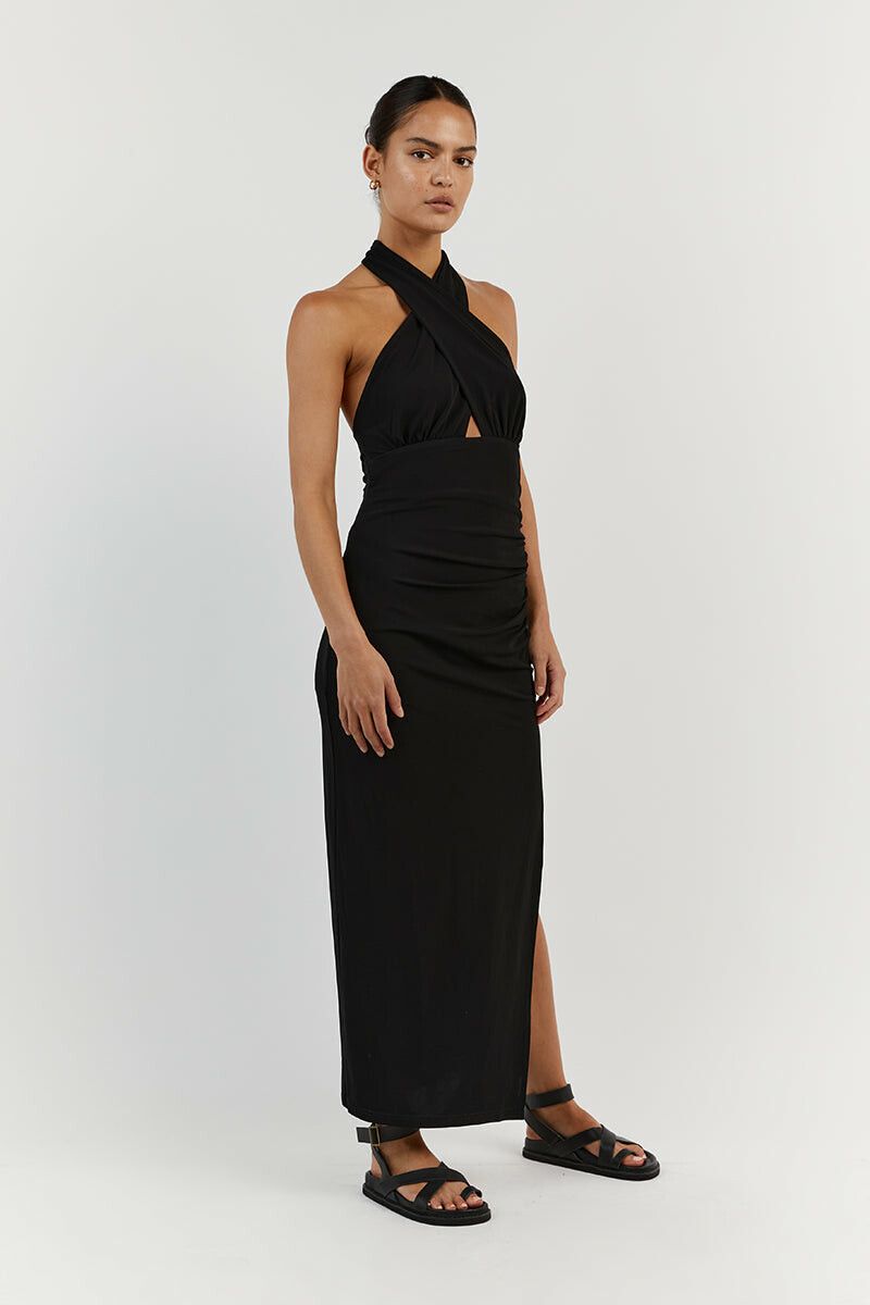 DISSH - AMALFI BLACK HALTER MIDI DRESS on Designer Wardrobe