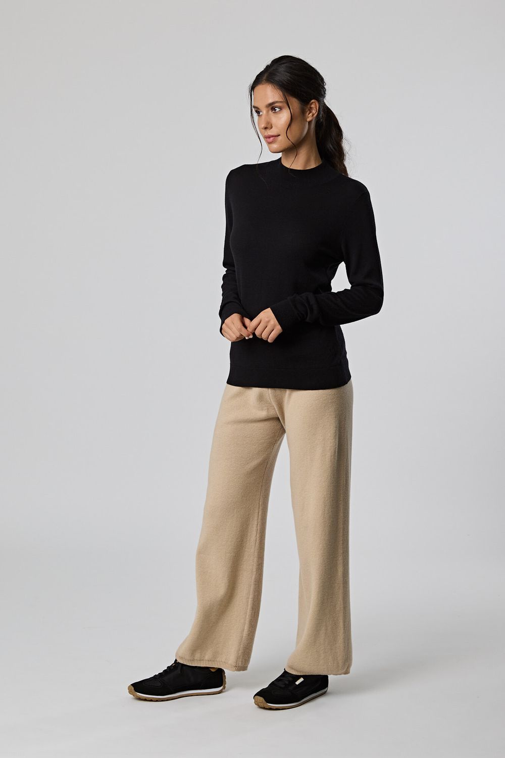 Wool/Cashmere Funnel Neck Knit - Black