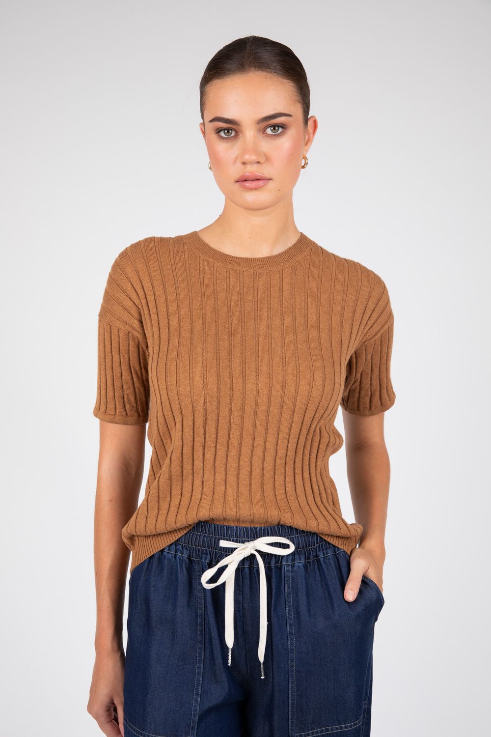 Cotton/Cashmere Ribbed Tee - Ginger