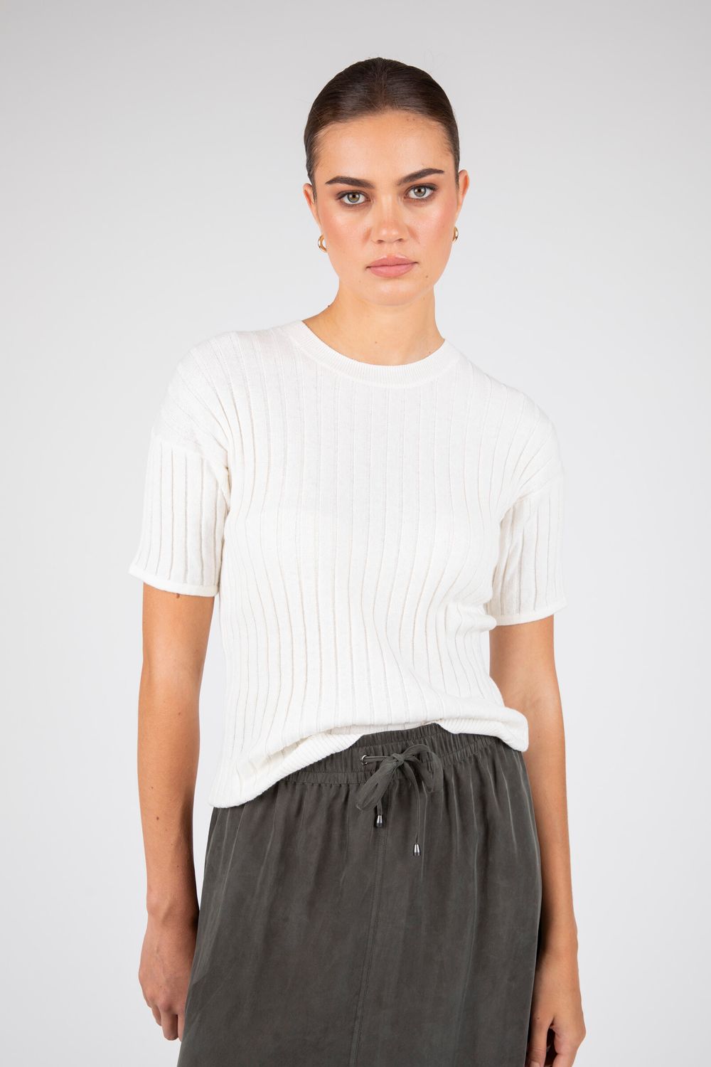 Cotton/Cashmere Ribbed Tee - Ivory