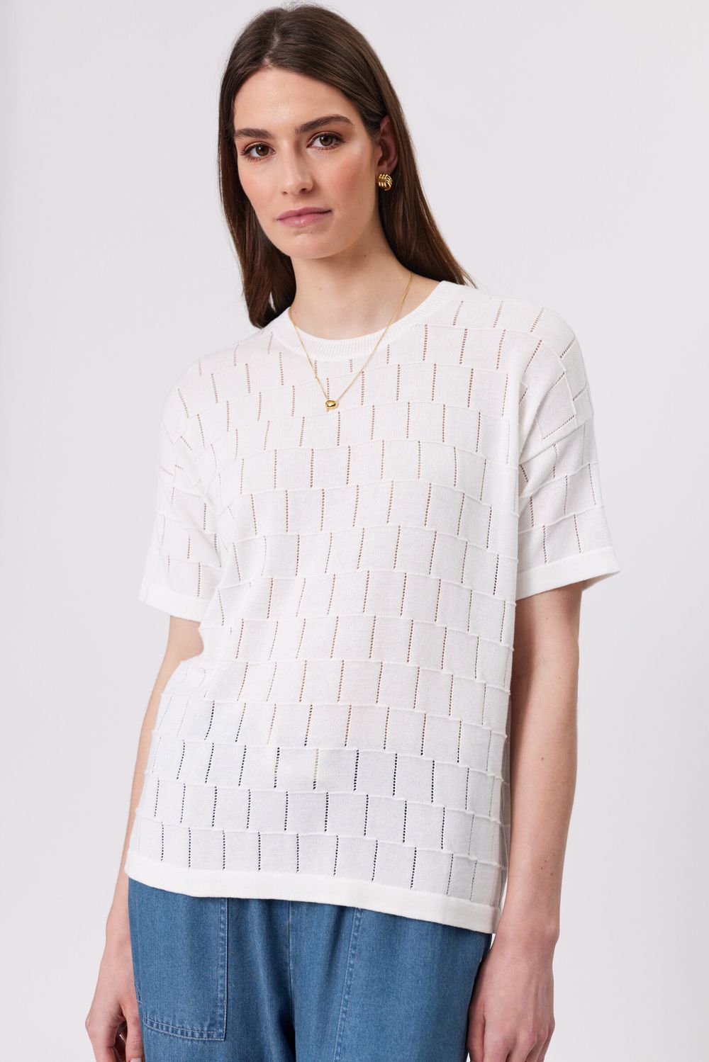 Grid Weave Knit Tee - IVory