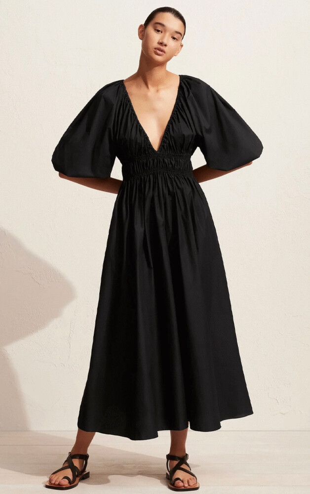 Matteau - Matteau Black Shirred Plunge Dress - size 2 on Designer Wardrobe Matteau - Matteau Black Shirred Plunge Dress - size 2 on Designer Wardrobe