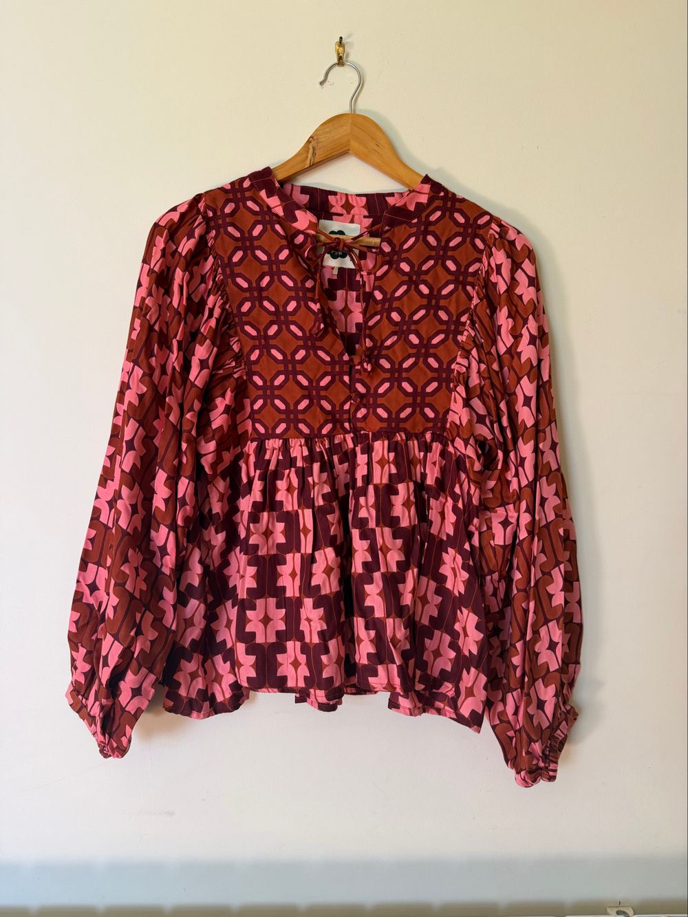 boom Shankar Pink and Brown Geometric Print Blouse
