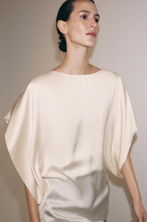 Zara ZW collection short sleeve slowly satin top