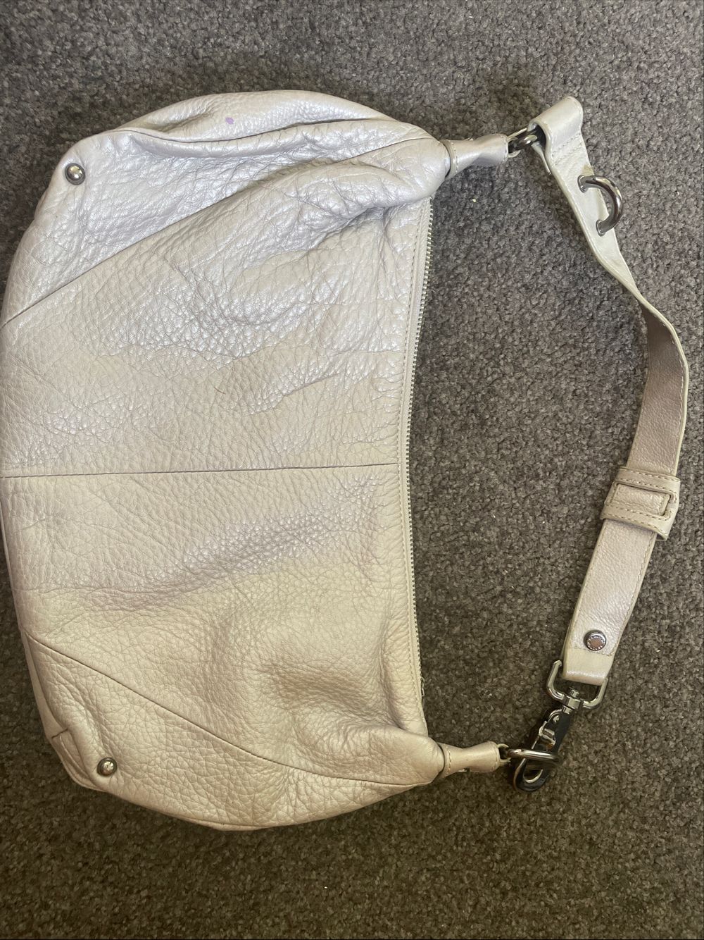 Pale Grey Leather Shoulder Bag