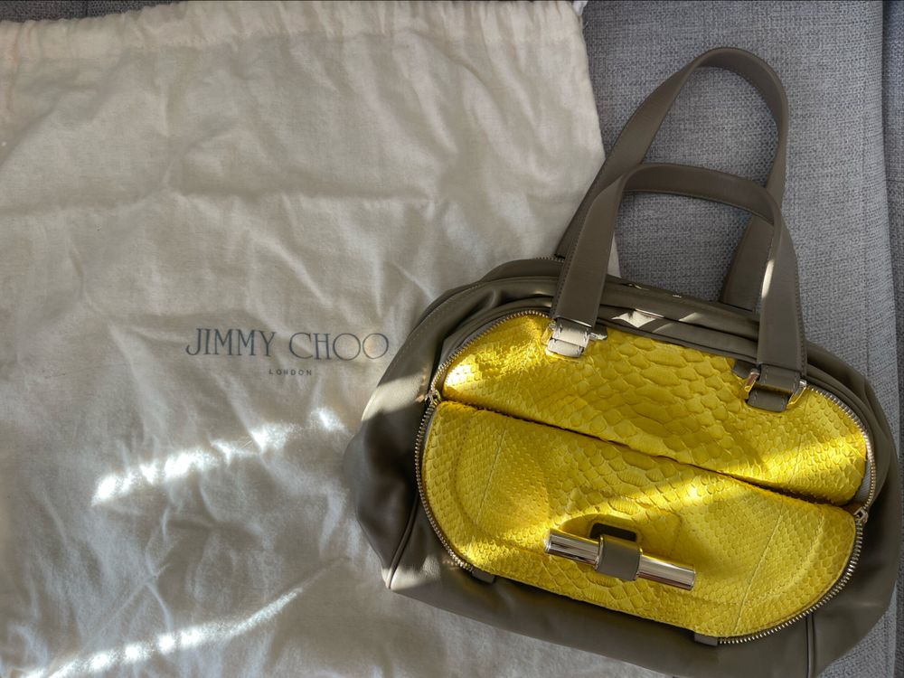 Jimmy Choo Olive Green and Yellow Boston Bag