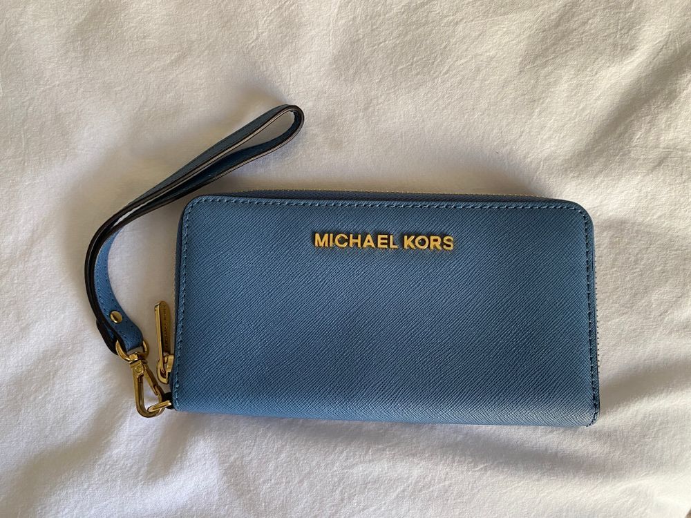 Blue Leather Wrist Wallet