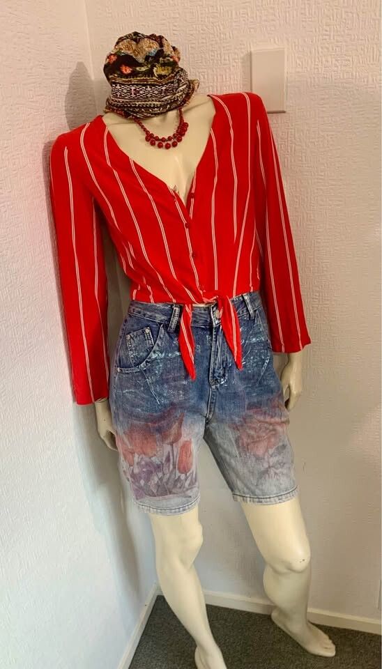 Red Striped Tie Front Shirt - Size 10