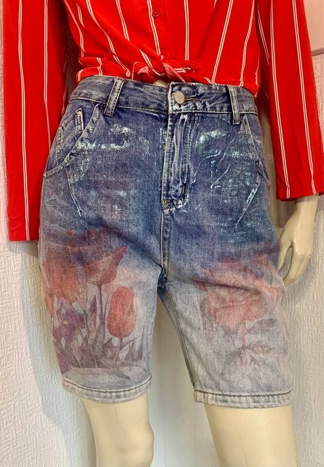 Ink Printed Denim Shorts - Size 10-12