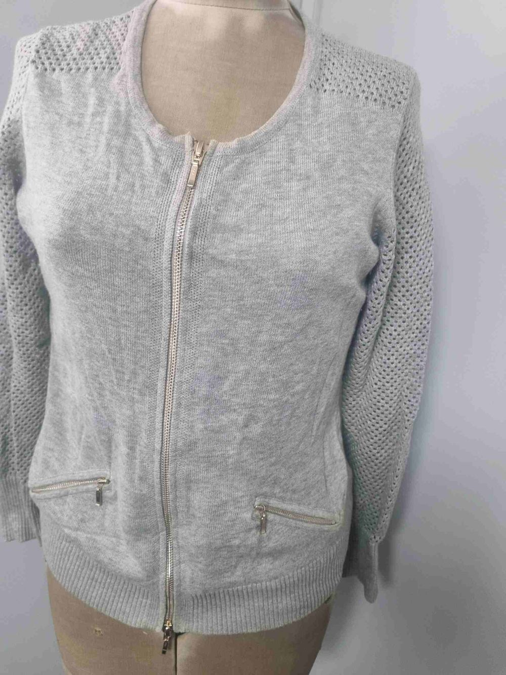 Grey zip front cotton Cardigan