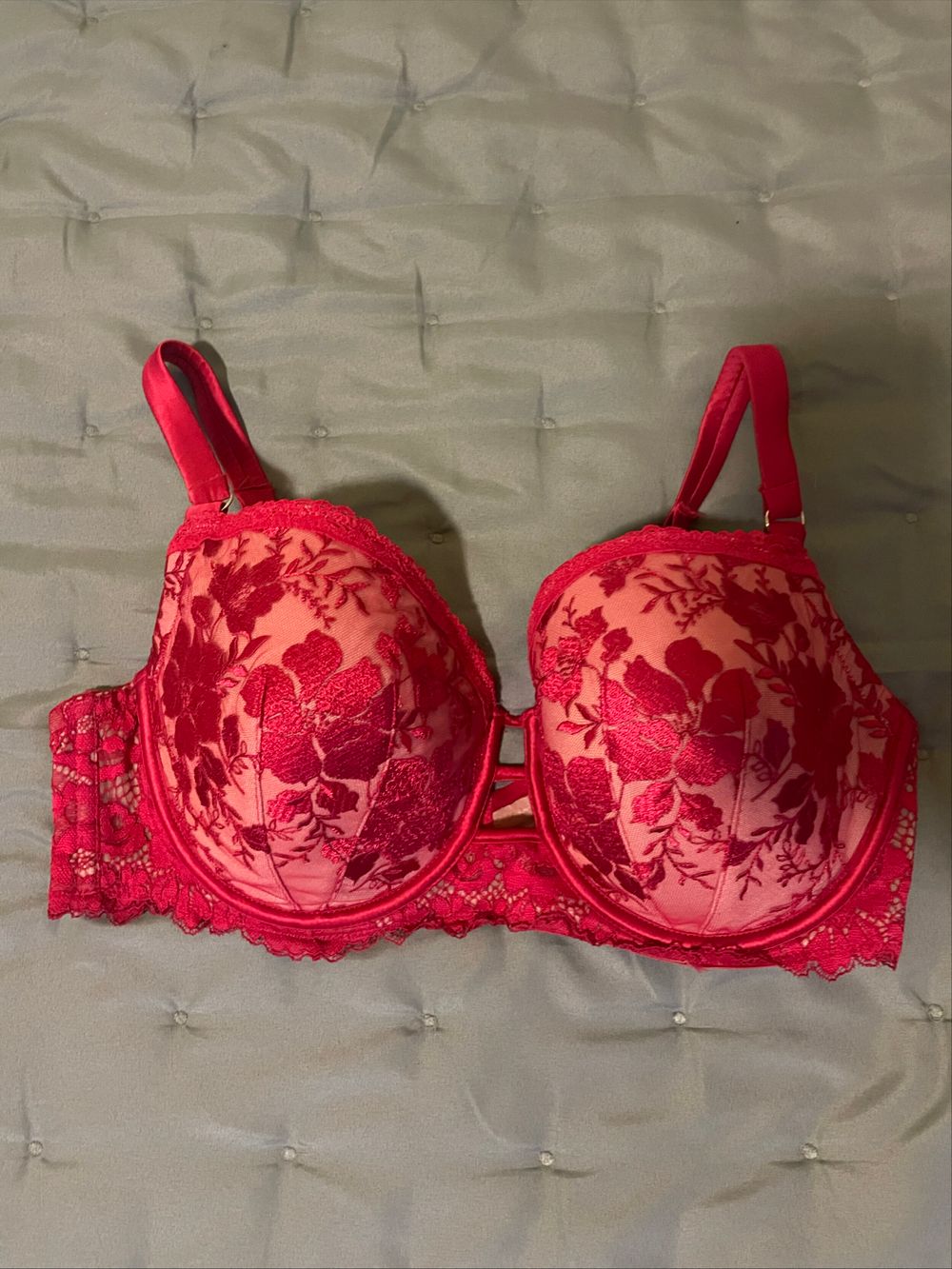 Red Floral Lace Bra
