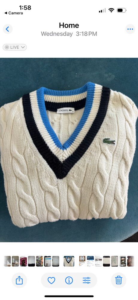 Lacoste V-Neck Tennis Chunky Cable Knot Wool Sweater