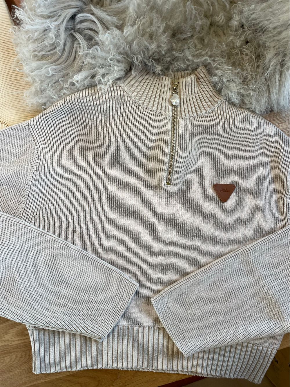 Aje Studio Beige Ribbed Knit Jumper